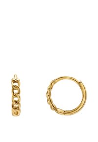 Boucles d'oreilles en or avec un design tressé d'un côté et un profil lisse et arrondi de l'autre. Fini en métal poli, léger.