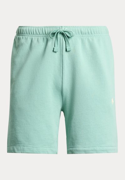 Menta zöld pamut rövidnadrág elasztikus derékpánttal, húzózsinórral és finom logó részlettel. Sima textúra, térd alá érő fazon.