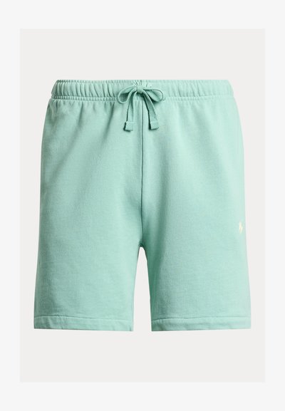 Menta zöld pamut rövidnadrág elasztikus derékpánttal, húzózsinórral és finom logó részlettel. Sima textúra, térd alá érő fazon.