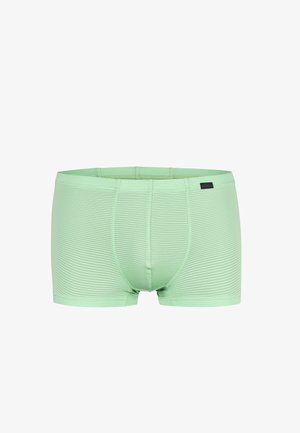 Boxers verts menthe avec une texture côtelée horizontale, une ceinture élastique et une poche à l'avant pour le confort et le soutien.