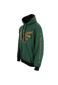 Zelená mikina s černými detaily, s velkým zlatým logem na přední straně a textem "The Legend of Zelda" na levém rukávu.