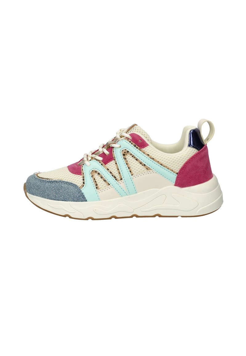 Multicolore sneakers met een mesh ontwerp, accenten in teal, roze en denim. Dikke witte zool met een gestructureerde rubberen buitenzool.