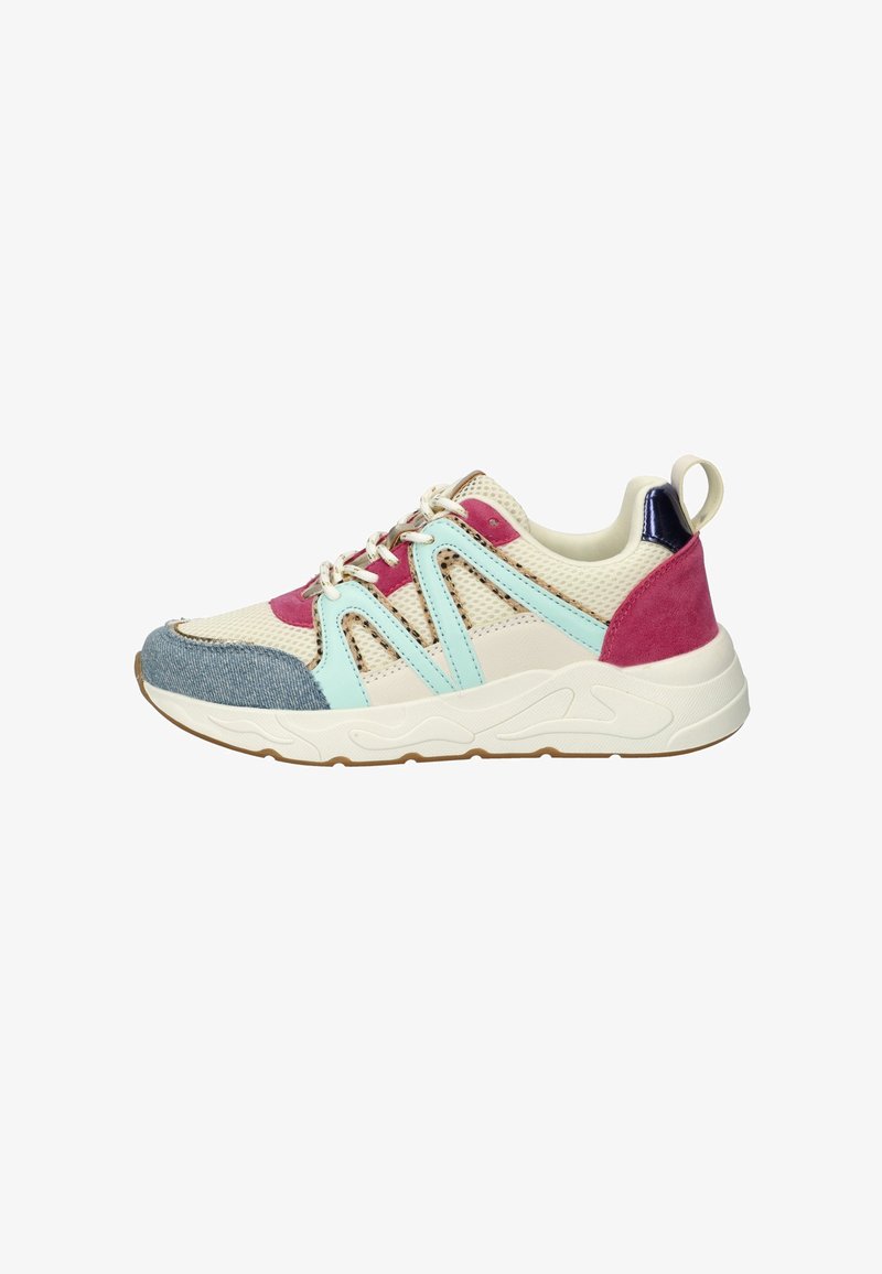 Multicolore sneakers met een mesh ontwerp, accenten in teal, roze en denim. Dikke witte zool met een gestructureerde rubberen buitenzool.