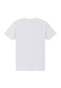 Bílý krátký rukáv tričko vyrobené z bavlny. Má kulatý výstřih a jednoduchý design bez viditelných log nebo vzorů.