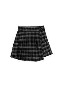 Gonna plissettata in bianco e nero a quadri con vita aderente e dettaglio con fibbia laterale, realizzata in tessuto testurizzato.