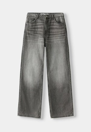 Vida jeans i tvättad grå denim med subtila blekningar, med en klassisk femficksdesign och knappstängning i midjan.