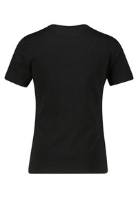 Simpel sort kortærmet t-shirt med rund hals set fra ryggen, med en tætsiddende, let skrånende pasform.