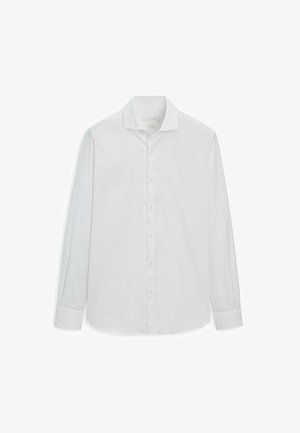 Hvid langærmet skjorte med knaplukning og klassisk krave, lavet af glat stof, med en lige pasform og knaplukning fortil.