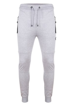 Grijze joggingsbroek van zachte stof, met een slankere pasvorm, elastische tailleband met trekkoord en ritszakken aan de zijkant.