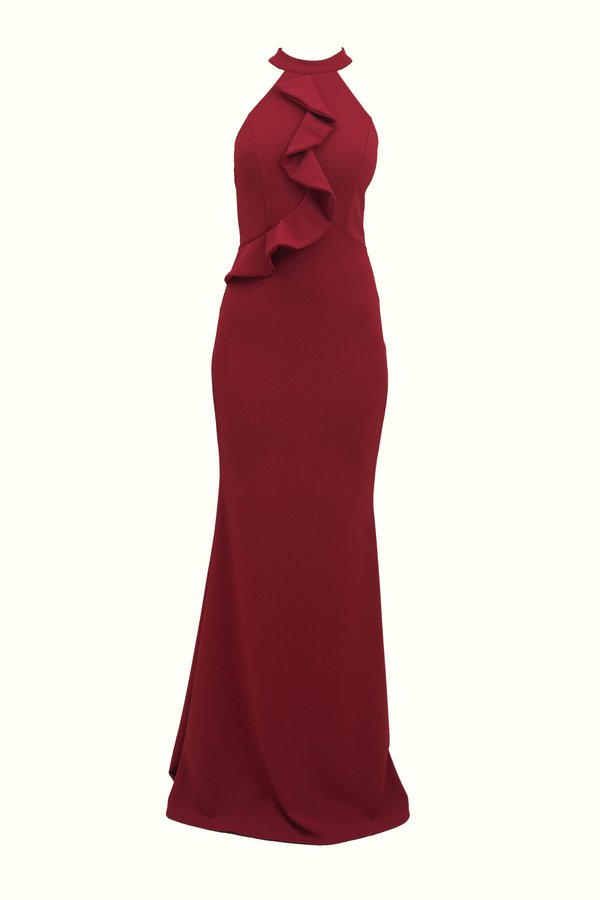 TILLY RUFFLE HALTER NECK MAXI DRESS - Occasion wear - wine4
