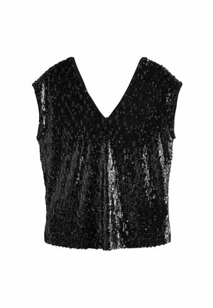 SEQUIN V-NECK SLEEVELESS - REGULAR FIT - Top - black