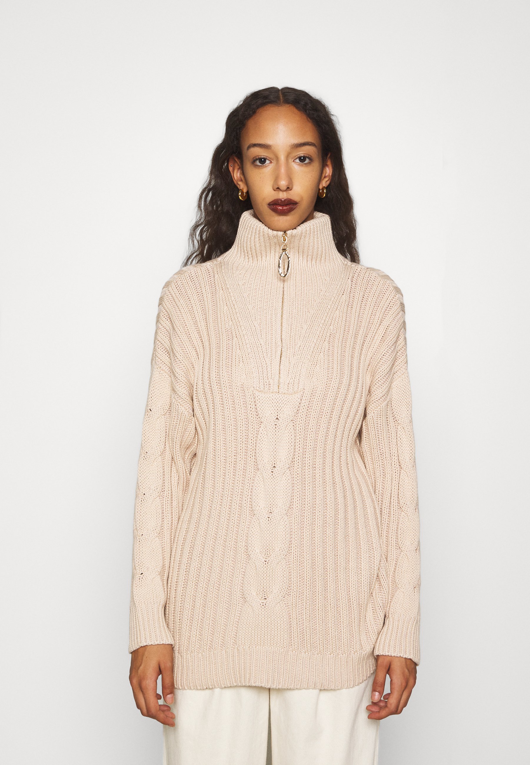 NECK WITH ZIP - Jumper - oatmeal/beige 