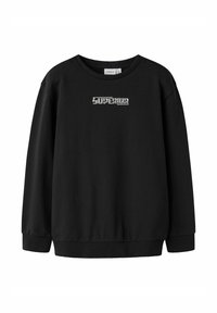 Sweatshirt noir à manches longues avec poignets et ourlet côtelés, affichant le mot "SUPERIOR" en texte argenté en gras centré sur la poitrine.