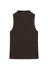 CHOCOLATE LINEAR WAFFLE-KNIT FUNNEL NECK - Top - dark brown