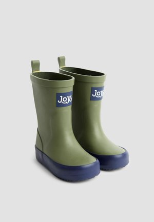 Roheline kummine vihmaott, millel on tumesinine tald; omab kahte tõmbluku käepidet ja logotaskut küljel. Sile tekstuur, kesk-sääre kõrgus.