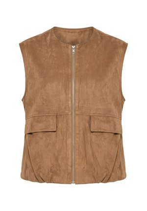 Studio Untold, ELASTIC HEM ZIP-UP VEST - Chaleco - camel