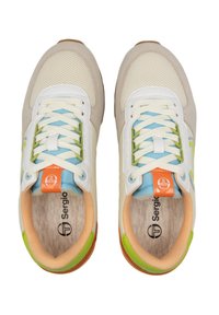 Sergio Tacchini Sneakers mit Obermaterial aus Mesh und Wildleder; ausgestattet mit hellbeigen, blauen, grünen und orangefarbenen Akzenten; runde Zehenpartie, Schnürdesign.