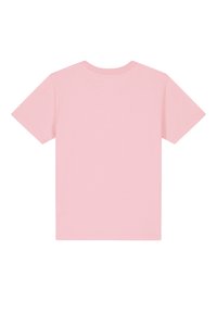 Lichtroze T-shirt met korte mouwen, gemaakt van zachte katoen, met een klassieke ronde hals en rechte zoom zonder zichtbare graphics of patronen.