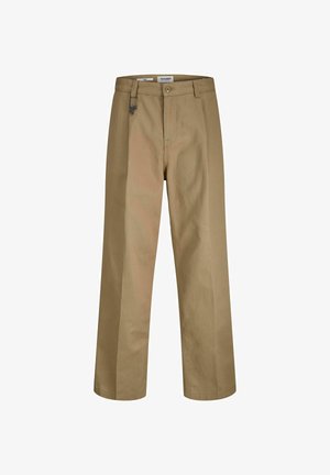 Beżowe spodnie o prostym kroju, wykonane z lekkiej bawełny. Posiadają zapięcie na guzik z przodu oraz kieszenie dla zwiększenia funkcjonalności.