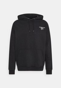Sudadera negra de mezcla de algodón, con bolsillo tipo canguro, capucha con cordón y logo impreso en blanco en el lado izquierdo del pecho.