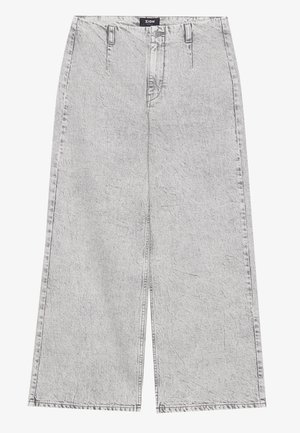 Videjeans i lys grå vask denim, med høy midje, fire lommer og subtil tekstur med kontrasterende sømdetaljer.