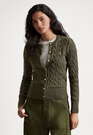 CABLE-KNIT COTTON CREWNECK CARDIGAN  - Strickjacke - harvest olive
