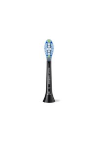 Tête de brosse à dents Philips Sonicare C3 avec un manche noir, des poils hexagonaux bleus et un accent vert, conçue pour une élimination efficace de la plaque.