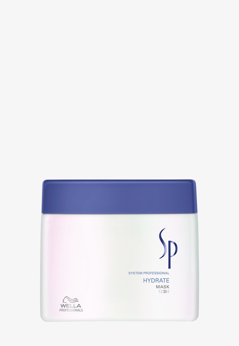 Pot de masque capillaire Wella Professionals System Professional Hydrate avec corps blanc et couvercle violet.
