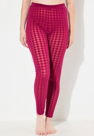 Leggings fucsia con motivo a scacchi, realizzati in tessuto elastico, dotati di una vita elasticizzata e una texture liscia.
