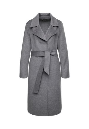 Grijze wollen jas met een reverskraag, lange mouwen en een ceintuur in de taille. Kenmerkt zich door een rechte snit en een gestructureerde stof. Geen zichtbare hardware.