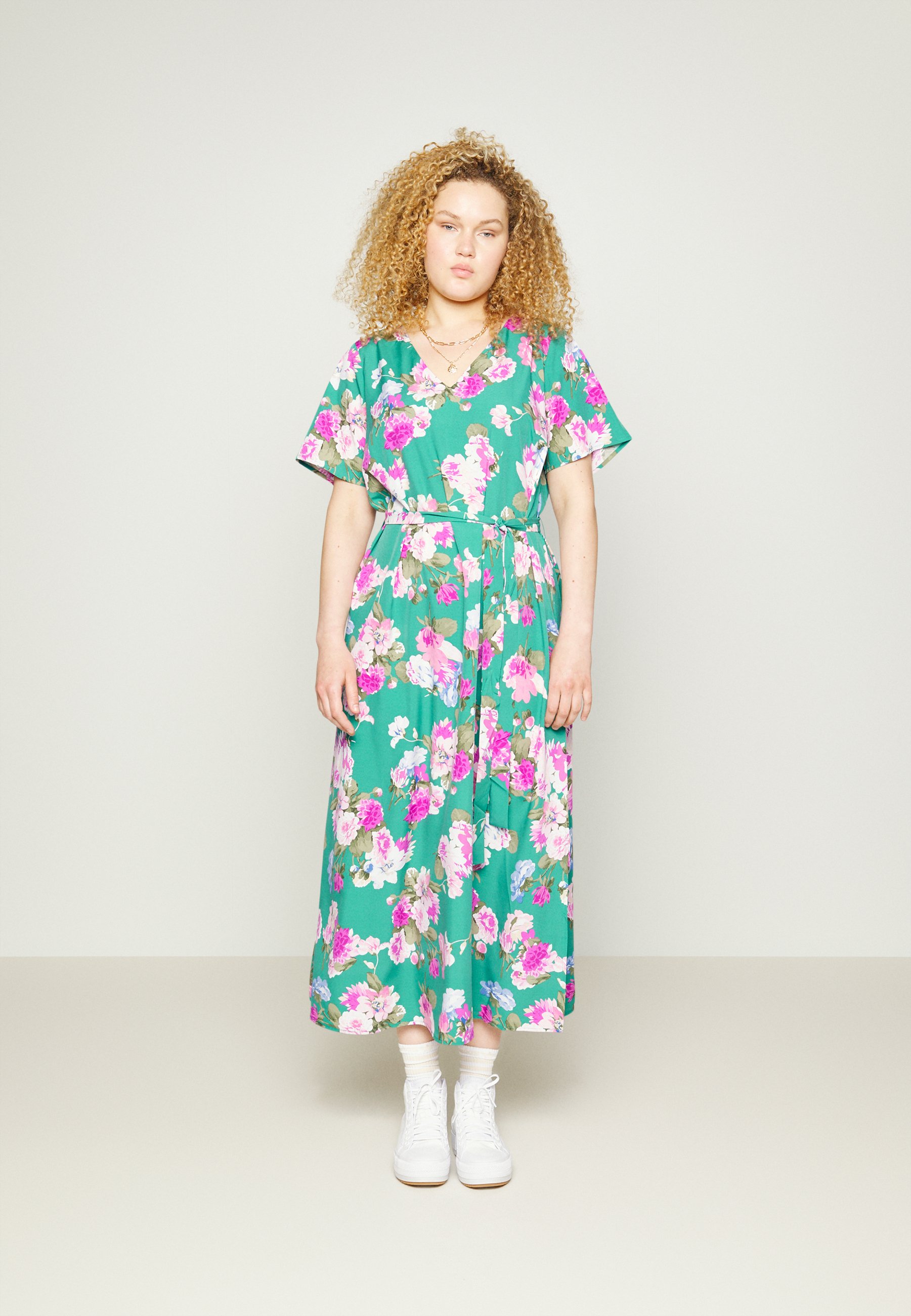 pink and green midi dress