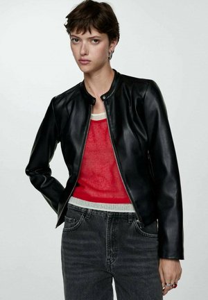 Mango Bunda z umělé kůže - black