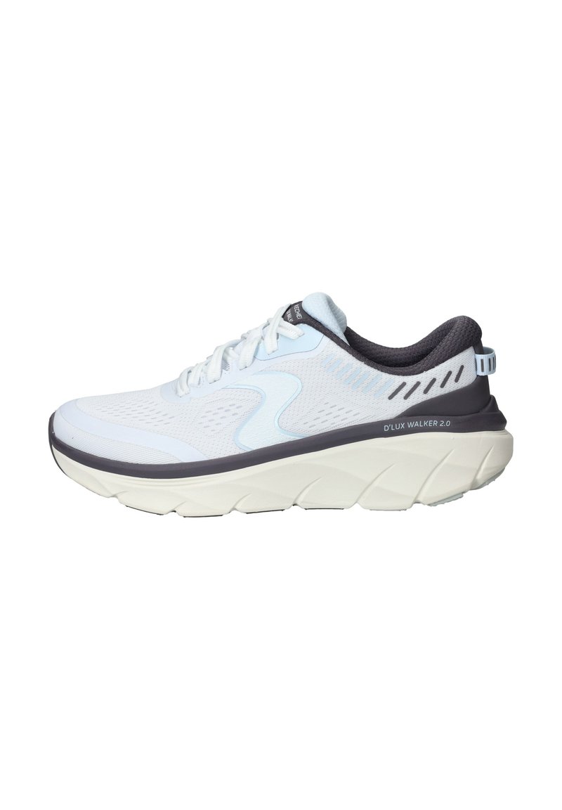 Scarpe sportive azzurro chiaro con tomaia in rete traspirante, collo imbottito e dettagli grigio scuro sul sottopiede e sul tallone. Suola texturizzata.