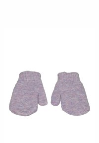 Mitones tejidos en un suave color púrpura claro con una textura moteada. Puntas redondeadas y puños acanalados para mayor calidez. Sin características adicionales.
