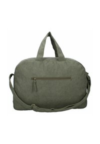 Πράσινη καπιτονέ τσάντα duffel με διπλές λαβές, μπροστινή θήκη με φερμουάρ και ρυθμιζόμενο ιμάντα ώμου.