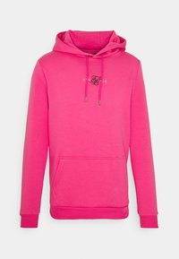 Rosa hoodies i mjukt material med en känguruficka, justerbar dragsko i huvan och en framlogo i svart. Klassisk passform.