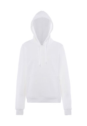 Effen witte hooded sweater met voorzak en trekkoorden, lange mouwen en geribde boorden.