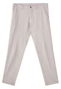 Ljusbeiga byxor i bomull med rak bendesign, med två sidofickor och en enkel knappstängning i midjan.
