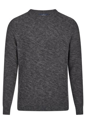 Grauer Strickpullover mit Rundhalsausschnitt, strukturiertem Muster und langen Ärmeln. Mit gerippten Bündchen und Saum sowie lässiger Passform.