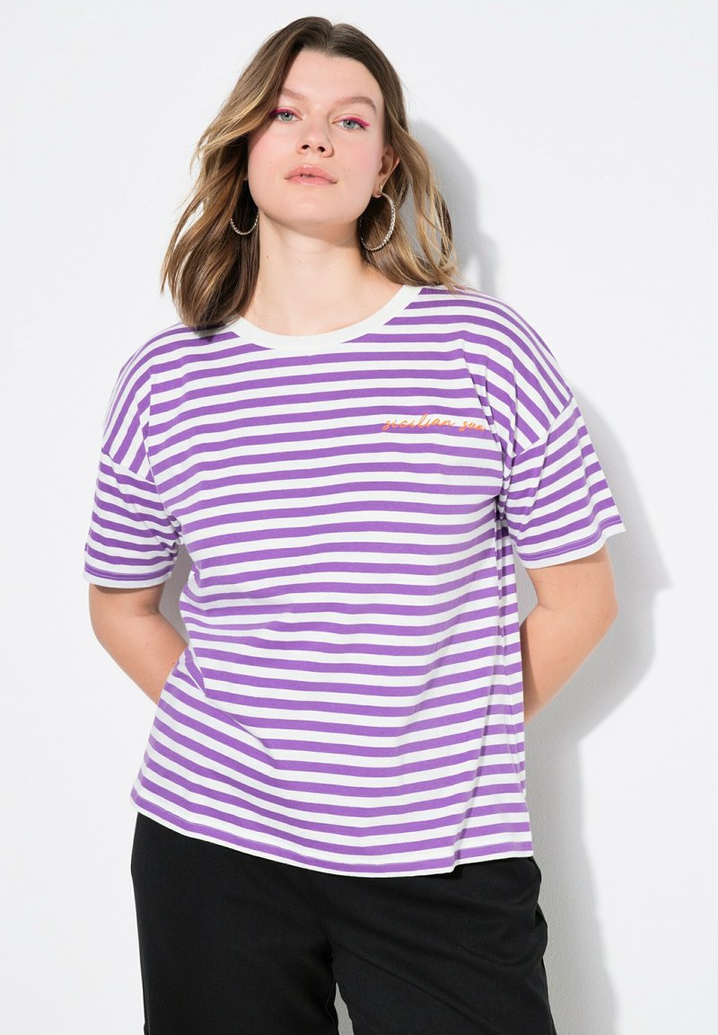 Studio Untold STRIPED CITY EMBROIDERED SHORT SLEEVE - Triko s potiskem - violet