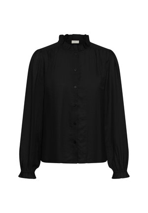 Mustärkast uhi, millel on laineline krae, pikad varrukad, kogunenud õlad ja mansettidega servad. Valmistatud tekstuuriga kangast.