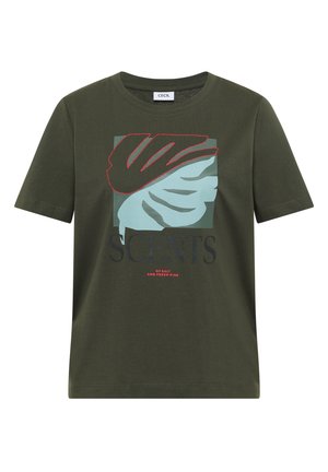 Cecil, T-SHIRT WITH ROUND NECK AND FRONT PRINT, khaki