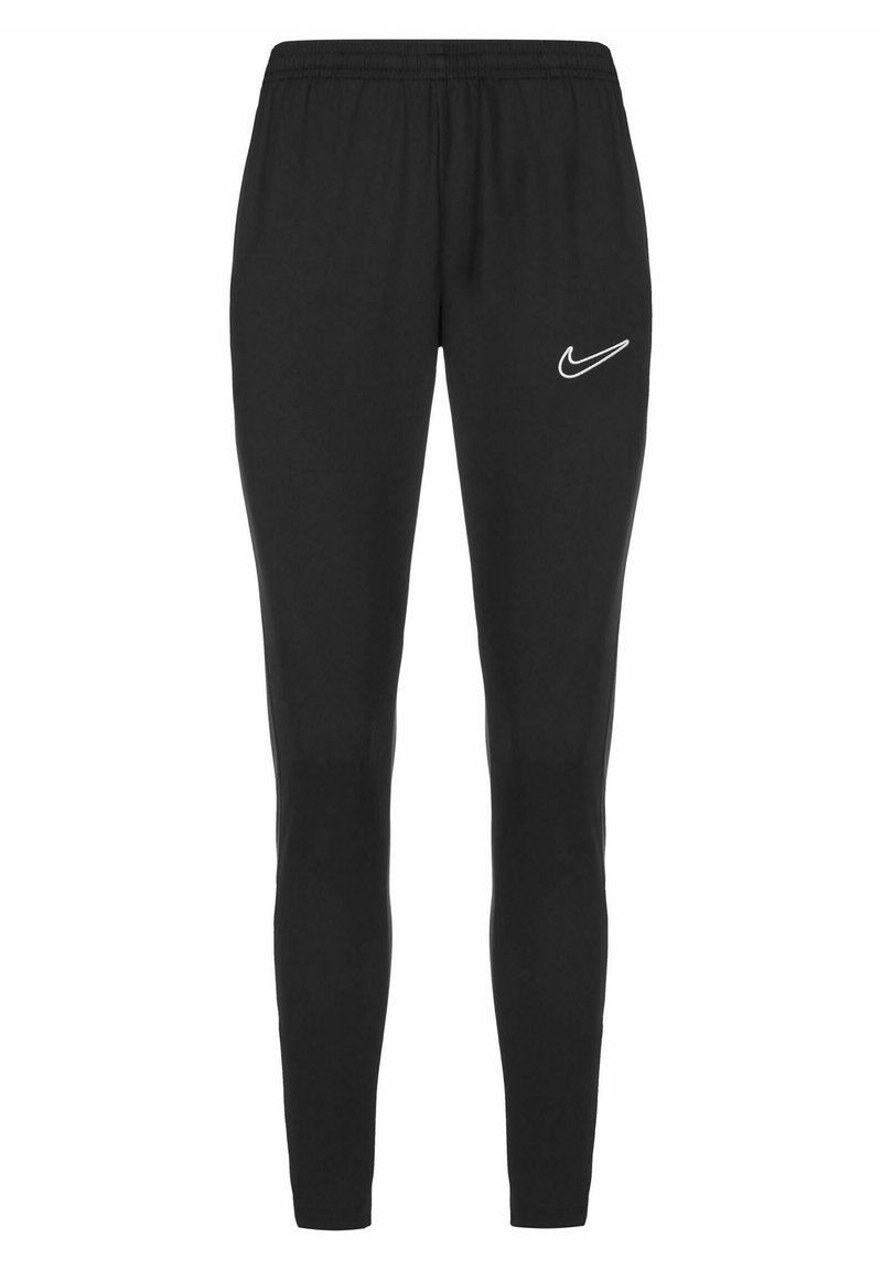 Schwarze Jogginghose aus weichem Stoff, mit einem elastischen Bund vorne und einem weißen Nike-Swoosh-Logo auf der linken Seite.