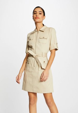 WITH SHORT SLEEVES - Shirt dress - beige