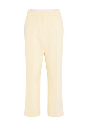 Pantalon couleur crème à jambes droites, taille haute et fermeture avant dissimulée, présenté sur fond blanc.