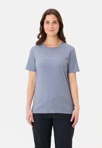 Light gray short-sleeve t-shirt with a round neckline and subtle logo detailing on the front. Made of a soft, lightweight fabric.