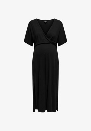 Mustard värvi raseduse Kleid, millel on lühikesed varrukad, kätkeb disaini ja külgpragu. Valmistatud pehmest kangast mugavuse ja liikumisvabaduse tagamiseks.