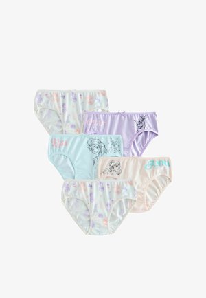 Verpakking met vijf meisjesonderbroeken in pastelkleuren. Met prints van karakters, waaronder Olaf, Elsa en Anna. Zachte, rekbare stof met elastische taillebanden.