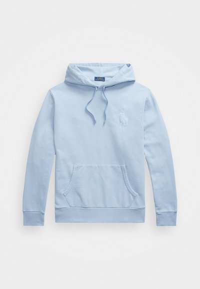 Ανοιχτό μπλε φούτερ από μαλακό βαμβάκι. Διαθέτει μπροστινή τσέπη, κουκούλα με κορδόνι και κεντητό λογότυπο στο στήθος. Κλασική εφαρμογή.