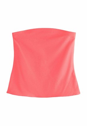 Top corset roz coral fără bretele, cu textură fină și ușoară evazare în partea de jos, afișat pe fundal alb.